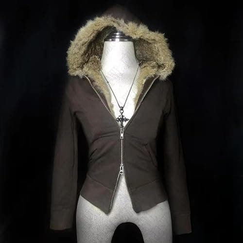 OANTGM Crop Winter Coats Teen Y2k Zip Up Hoodie Fur Jackets Vintage Emo Fairy Grunge 2000s Streetwear thumbnail 2