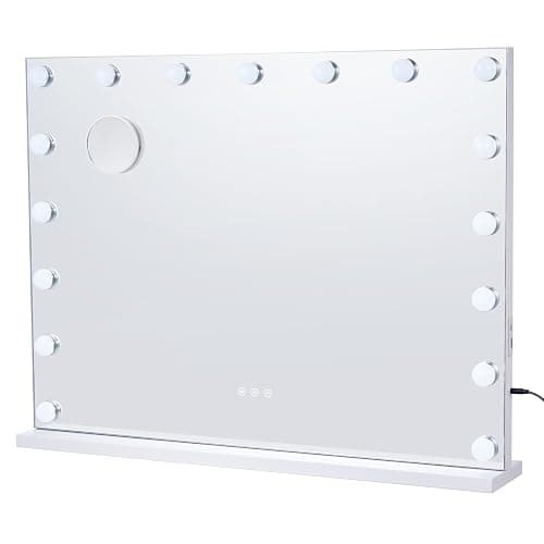 VEVOR Hollywood Vanity Mirror with Lights, Dimmable Bulbs &3 Color Lighting Modes, Makeup Mirror w/Detachable 5X Magnification,USB Port, Smart Touch Control,Desktop Wall-Mount(31.5x23.6in, White) thumbnail 5