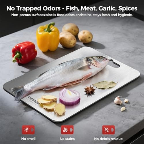 APMRQIB Titanium Cutting Board Set of 3,100% Pure Titanium Cutting Boards for Kitchen, Double Sided Non Toxic Cutting Board, Ideal Charcuterie & Chopping for Meat, Hygiene Durable Dishwashr（3 Pack) thumbnail 6