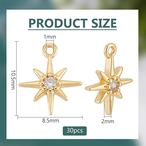 BENECREAT 30Pcs Real 18K Gold/Platinum Plated Clear Cubic Zirconia Pendant, Star Brass Charms Pendant for Bracelet Necklace Jewelry Making thumbnail 2