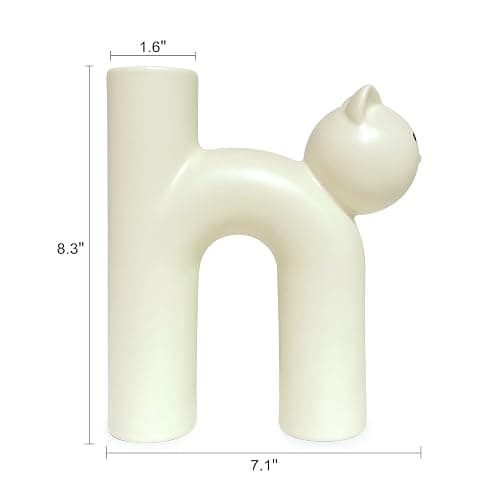 GeLive Cat Ceramic Vase Kitty Bud Vase Waterproof Flower Vase Plant Holder, Handmade Artistic Table Centerpieces Home Decor for Cat Lovers, Unique Gift Idea (Cream White) thumbnail 2
