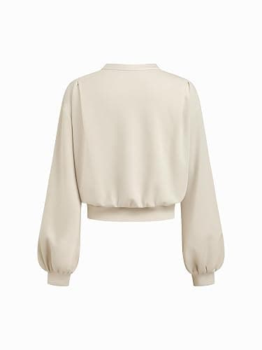 CIDER Womens V Neck Long Sleeve Crop Top Going Out Casual Loose Fit Sweatshirt Pullover thumbnail 5