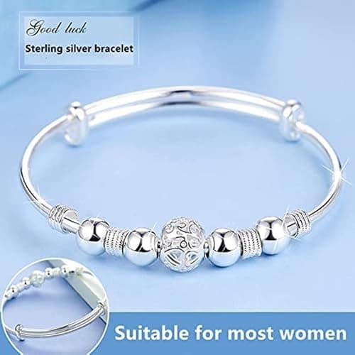 Sterling Silver Bracelets For Women 925 Sterling Silver Beads Bangle Bracelet Transfer Lucky Cuff Bracelet Adjustable Fashion Women Jewelry thumbnail 5