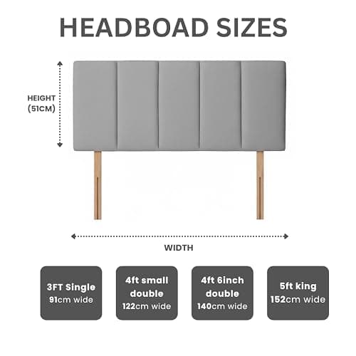 hm bedding Velvet Upholstered Headboard for Divan Beds – 20-Inch Lined Extra Padded Plush Headboard with Wooden Struts – Luxury Bedroom Furniture (Grey, Double) thumbnail 2