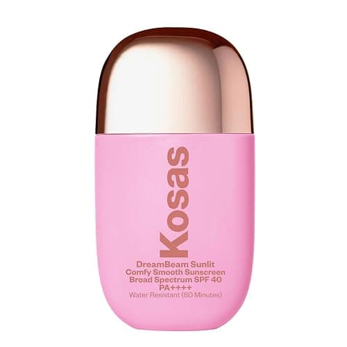 Kosas DreamBeam Water Resistant Sunscreen SPF 40 - Smooth Liquid Sun Protection for Face Lightweight Makeup Base w/Hyaluronic Acid, Ceramides & Peptides - Golden Glow, Sunlit, 40 ml - Sunlit - Image 1