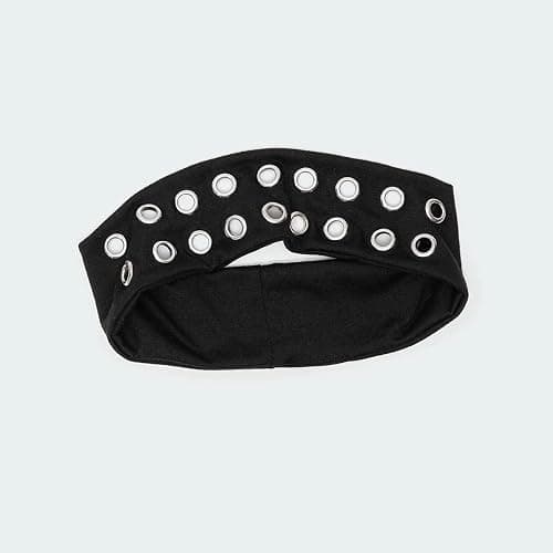 Uchyius Grommet Headband, Y2k Wide Eyelet HeadbandS, Elastic Hairband Grunge Accessories Punk Hair Accessories, Stretchy Hair band for Women (Black, Style-2) thumbnail 3