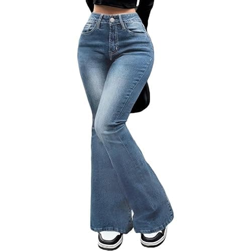 Cuyulitcik Flare Jeans for Women Plus Size Bootcut Jeans for Women Embroidered Jean for Womens High Waisted Bell Bottom Pants thumbnail 2