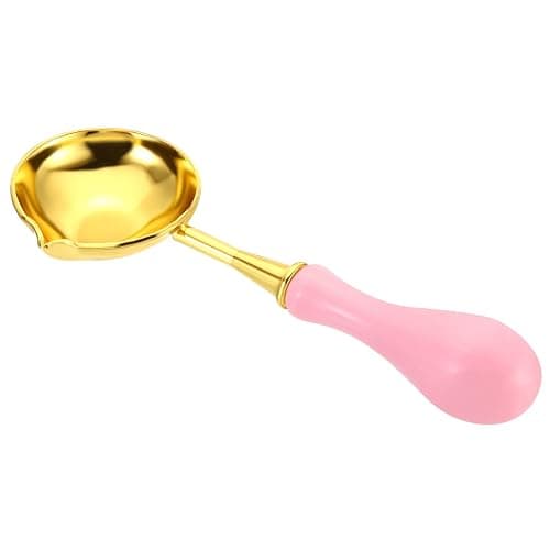 PATIKIL 4" Wax Seal Spoon, Wax Sealing Melting Spoon Brass Vintage Wooden Handle for Wax Seal Stamp Envelope Art Craft, Pink/Golden thumbnail 3