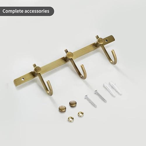 WINCASE Antique Brass Towel Hook Rack, Brushed Wall Hooks with 3 Hooks - Rustic Bath Coat Hook Holders thumbnail 7
