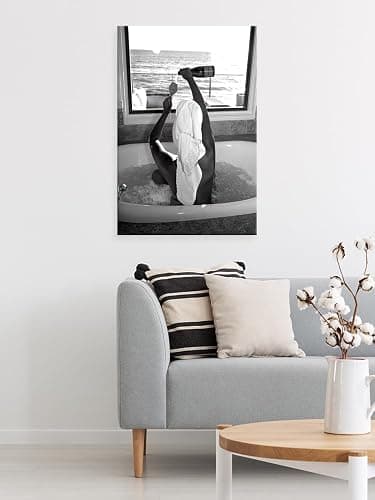 Trendy Black and White Posters Funny Woman Drinking Wine in Bathtub Wall Art Funky Girl Room Decor Fashion Vintage Bar Cart Canvas Prints for Girls Dorm Bathroom Apartment Aesthetic 12x16in Unframed thumbnail 4