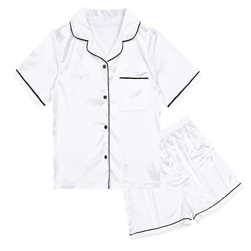 QPANCY Kids Satin Pajamas Sets Baby Boy Girl Button-Down Silk Sleepwear 2 Piece Short Sleeve Loungewear Clothes Set - Image 1
