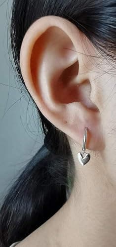 Cute Heart Love Dangle Drop Cartilage Small Huggie Hoop Earrings for Women Girls Minimalist S925 Sterling Silver Charm Dangling Cuff Sleeper Hoops Dainty Hypoallergenic Jewelry Gifts for Her Birthday thumbnail 6