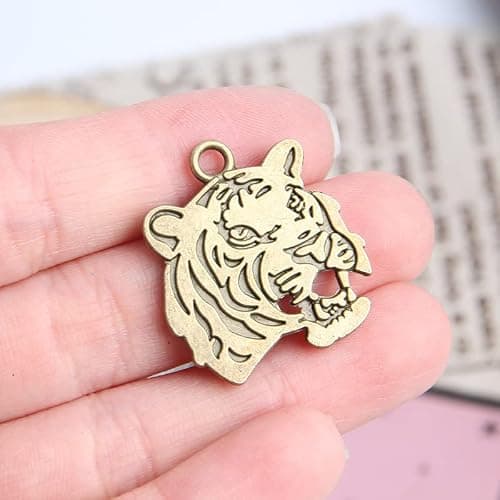 Opexicos 100Pcs Tiger Face Charms Tiger Pendants Antiqued Silver Tone Double Sided Making DIY Handmade Accessories Craft 27 x 24 mm thumbnail 3