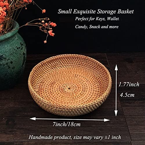 Small Round Keys Basket for Entryway Woven Baskets for Organizing Tabletop Decorative Wicker Organizer Basket for Keys Wallet Cell Phone for Fruit Candy Cracker thumbnail 3