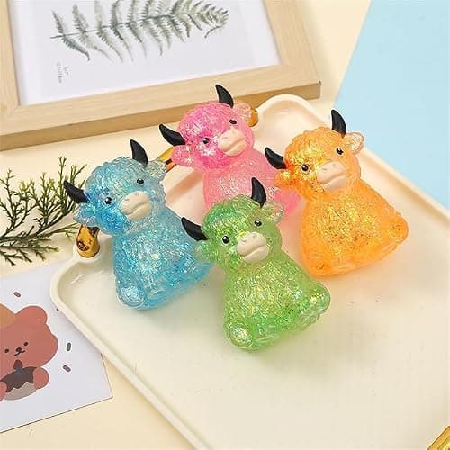 Lullipel 4PCS Glitter Highland Cow Fidget Squishies - Ultra-Soft Slow Rising Stress Relief Toys, Cute Desk Decor for Cow Lovers Adults | Easter Basket Stuffers Party Favors thumbnail 6
