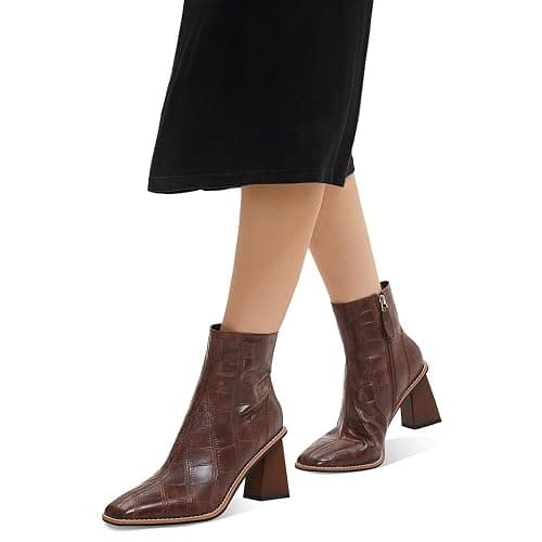MOTIMODEN Womens Ankle Boots Chunky Mid Heel Booties Retro Square Pointed Toe Side Zipper Short Boots Heeled Shoes for Women Fall Winter thumbnail 4
