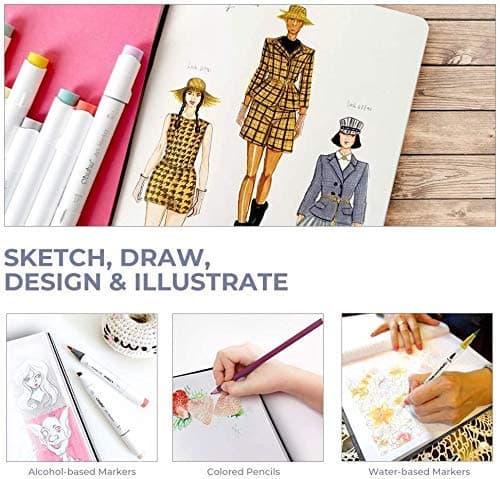 Ohuhu - Cuaderno de bocetos de arte, tamaño cuadrado portátil, papel de dibujo, cuaderno de bocetos encuadernado en espiral para rotuladores de alcohol, regalo para la vuelta al cole (25.4 * 19.3) thumbnail 3