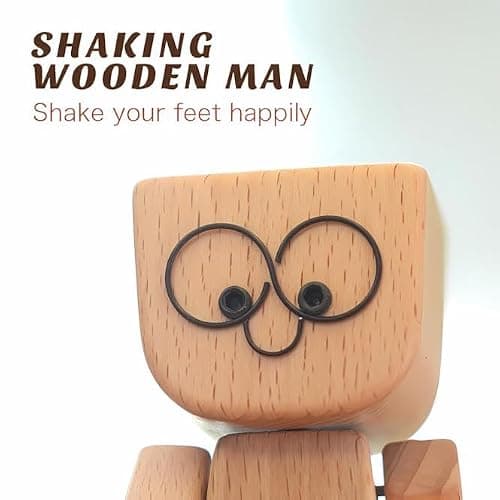 Charming Little Wooden Figure That Sways with 12pcs Magnetic Expressions, Funny Shaking Feet Wooden Man Figure, NEW Cute Car Dashboard Desktop Decor Ornaments thumbnail 4