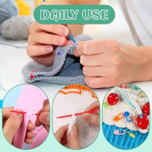 LUNARM 200 Pcs Stitch Markers for Crocheting, 10 Color Crochet Stitch Markers Knitting Locking Clip Pins with 6 Yarn Needles for DIY Craft Sewing thumbnail 7