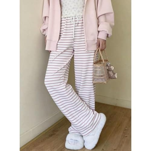 Xojbzoo Y2K Kawaii Pink Striped Casual Straight Leg Pants for Women Fashionable Loose Wide Leg Sports Pants thumbnail 6