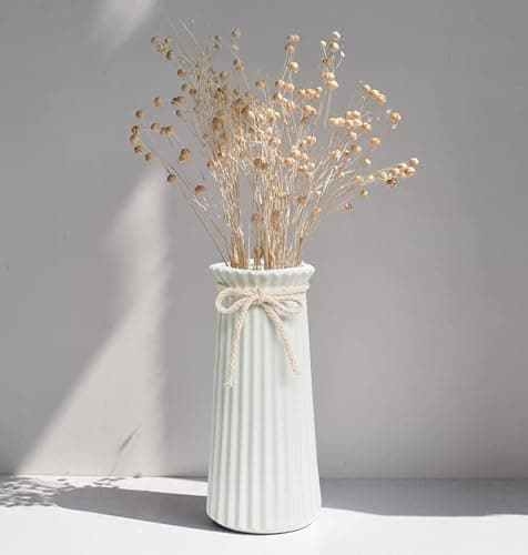 White Ceramic Ribbed Vases for Minimalist Modern Home Decor, Decorative Flowers Vase for Wedding Dinner Table Office Bedroom - 8 Inch / 20 CM thumbnail 4