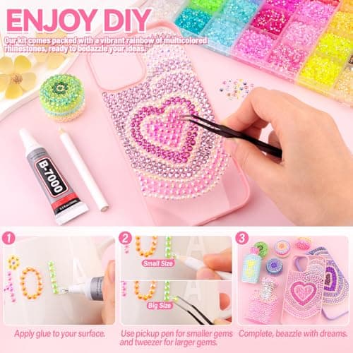 34000Pcs Resin Rhinestones for Bedazzling Kit, Mixed-Color 3mm Bedazzled Crystal with 3Pcs 10ml B7000 Jewelry Glue, Flatback Gems for DIY Crafts Clothing Nail Art Makeup thumbnail 3