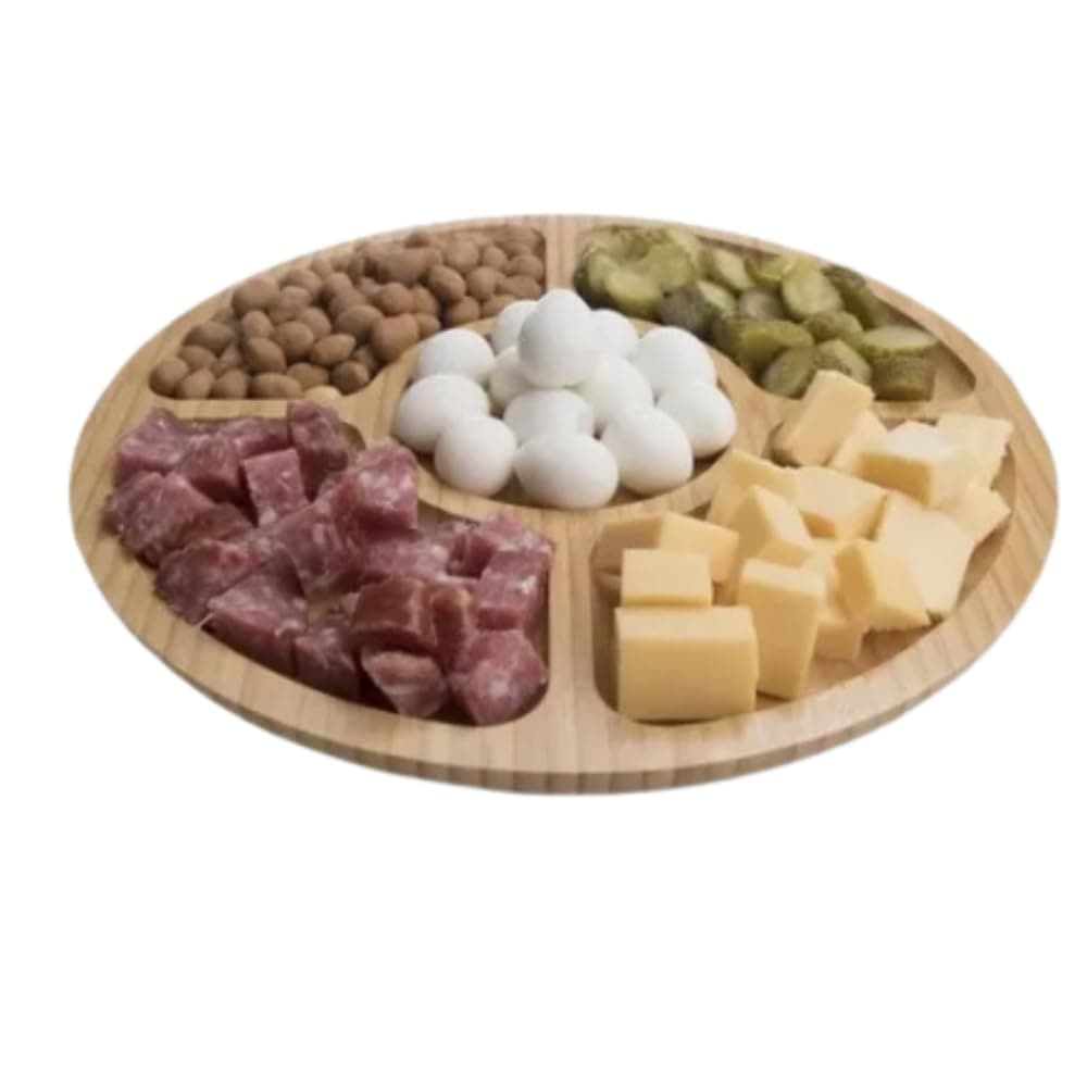 Tábua Petisqueira Redonda Premium com 5 Divisórias – 30cm de Diâmetro, MDF (Queijos, Frios, Frutas, Castanhas, Petiscos, Molhos) thumbnail 2