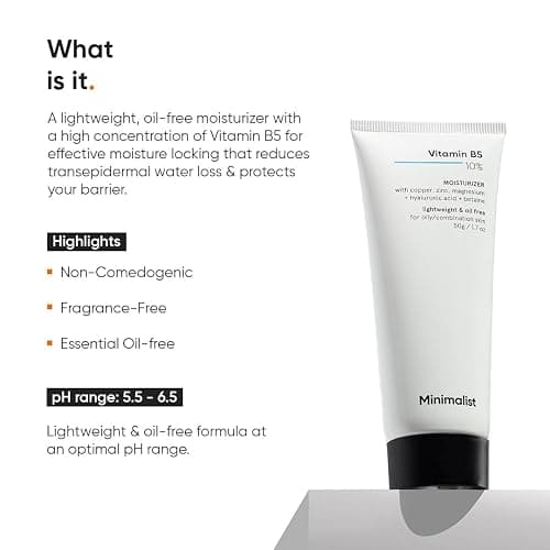 Minimalist Vitamin B5 10% Oil Free Fast Absorbing Lightweight Face Moisturiser Gel For Oily & Acne Prone Skin, 50 g (Pack of 1) thumbnail 2