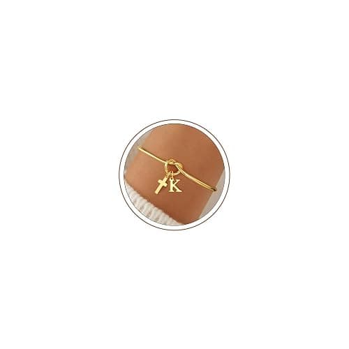 M MOOHAM Gold Cross Bracelet for Women Girls, Letter A-Z Cuff Knot Bracelet | 14K Gold Plated, Cross Initial Bracelet, Non Tarnish Gold Bracelet, Religious Christian Baptism Gift, Waterproof Jewelry - Image 1