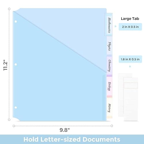 SKYDUE Binder Dividers with Two Pockets, 2Sets, 5 Tabs Dividers for 3 Ring Binder, Plastic Binder Dividers with Tabs for School, Office, and Home Organization thumbnail 3