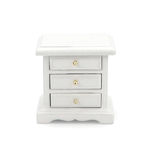 Miniature Bedside 1:12 Furniture Dollhouse Nightstand Bedroom Drawer Cabinet Model Accessories Mini House Scene Building Tabletop Decorations (White) thumbnail 6