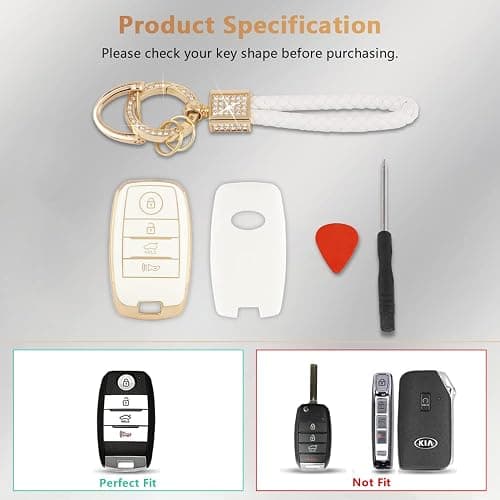 PIFOOG Key Fob Cover for Kia Optima Soul Sportage Sorento Forte Rio Niro Accessories Bling Keychain Soft TPU Car Keys Case Shell 4 Buttons Protector Girly Women Cute White Gold thumbnail 6