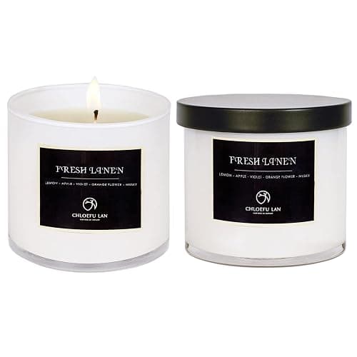 Chloefu LAN Fresh Linen Candles Laundry Candles Non-Toxic Air Freshening Scented Candle Decorative Pet Odor Eliminator for Home Luxury Scented Soy Jar Candle for Bathroom Decor 7.1 oz 2 Pack - Image 1