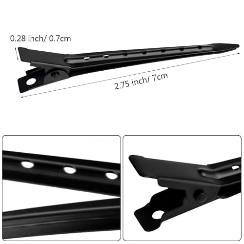 24 Packs Duck Bill Clips, Bantoye 2.75 Inches Rustproof Metal Alligator Curl Clips with Holes for Hair Styling, Hair Coloring, Black thumbnail 2