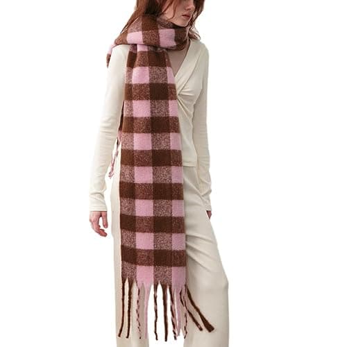 OUNIYA Large Chunky Plaid Scarf Checked Colorful Oversized Scarves Soft Big Cashmere Wool Thick Winter Warm Blanket Women - Image 1