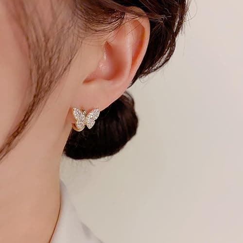 Cubic Zirconia Huggie Earrings 14k Gold Plated Tiny Earrings Small Simple Handmade Hypoallergenic Everyday Jewelry thumbnail 7