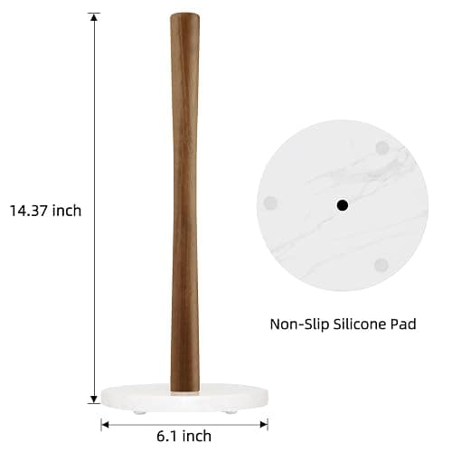 Buruis Wood Paper Towel Holder, Marble Base Modern Decorative Countertop Standing Rolls Holder for Kitchen, Toilet, Pantry and Bathroom (Marble Base White) thumbnail 3