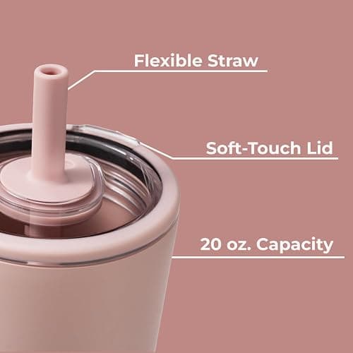 HydroJug Everyday Tumbler 20 oz – Ceramic-Lined Insulated Tumbler with Straw and Soft-Touch Lid, Cup Holder Friendly, Double-Wall Vacuum Insulation, Reusable Travel Cup – Dusty Rose thumbnail 5