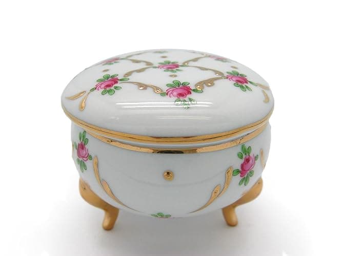 Essence of Europe Gifts Classic Victorian Themed Desert Rose Ceramic Vintage 2.5" Round Jewelry Box | GermanGiftOutlet - Image 1