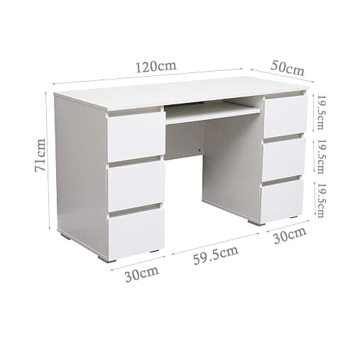 LSBIKE White Desk with 6 Drawers High Gloss Computer Desk Table Dressing Table with Drawers Home Office Writing Study Standing Desk with Storage Drawer 120x50x70cm (White) thumbnail 2