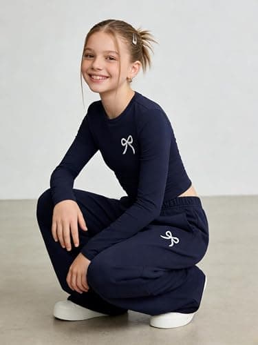 Afsmlys Tween Girls Clothes Long Sleeve Bow Knot Print Top + Wide Leg Pants 2 Piece Outfit Set, Size 7-16 Years thumbnail 4