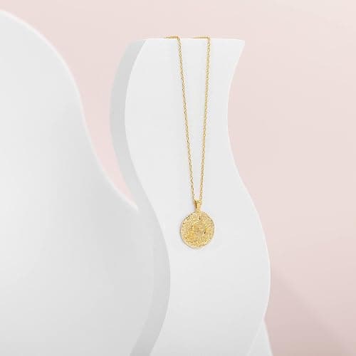PAVOI 14K Gold Plated Engraved Coin Pendant Necklaces for Women | Byzantine Coin Pendants | Bohemian Necklace thumbnail 6