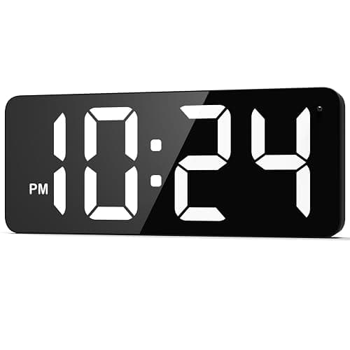 LED Digital Wall Clock with Large Display, Big Digits, Auto-Dimming, 12/24Hr Format, Modern Electric Small Silent Wall Clock for Living Room, Bedroom, Classroom, Farmhouse, Kitchen, Office - White - Image 1