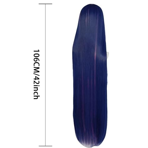 ANOGOL Hair Cap+ Blue Mix Pink Wig 105cm Long Straight Stocking Wigs for Girl with Bangs Costume for Women Synthetic Hair Wigs for Stocking Cosplay Halloween Wig Anime Party thumbnail 6