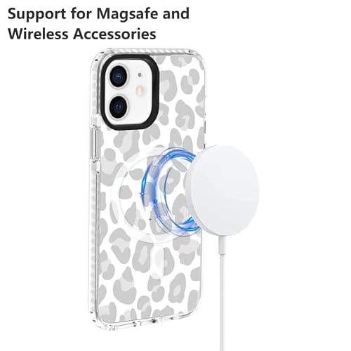 SAKUULO Magnetic for iPhone 12/12 Pro Case [Compatible with MagSafe] Light Grey Leopard Print Pattern Wireless Charge Slim Shockproof Case for iPhone 12/12 Pro Phone Case, Grey Leopard (6.1") thumbnail 5