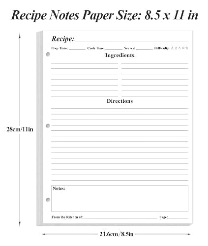 Blank Recipe Paper for A4 Binder - 3 Hole Recipe Book Paper Refills for Saving Recipes, 50 Sheets/100 Pages, 100gsm, White, 8.5'' x 11'' thumbnail 3