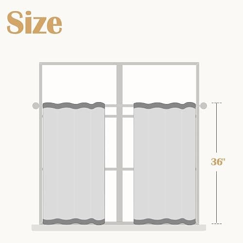 jinchan Floral Kitchen Curtains 36 Inch Linen Tier Curtains Farmhouse Cafe Half Window Drapes Over Sink Light Filtering for Living Room Laundry RV Rod Pocket 2 Panels Black on Beige thumbnail 2