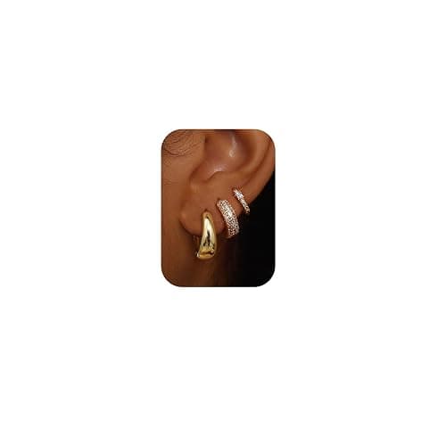 LOLIAS Small 14K Gold Plated Chunky Hoop Earrings for Women Hypoallergenic Silver Earrings Set for Sensitive Ears Non Tarnish Huggie Hoops Earring Stacks for Multiple Piercing Jewelry Lightweight 3Pairs - Image 1