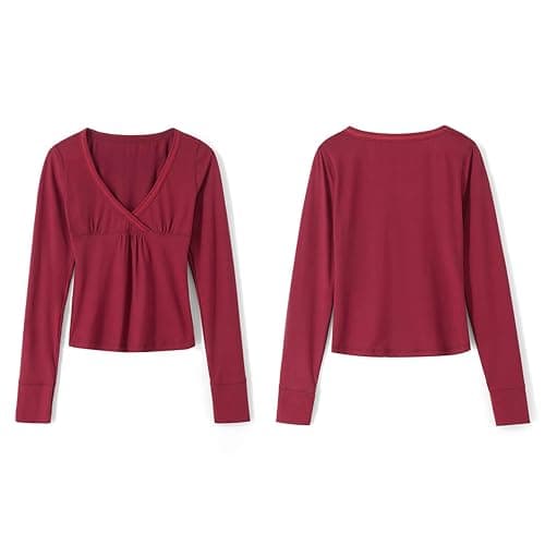Women Fairy Grunge Aesthetic Shirts Tops Long Sleeve V Neck Tops Girl Basic Slim Fit Blouse Streewear thumbnail 6