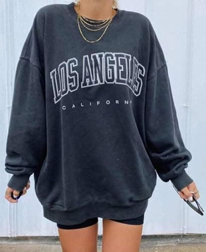 Langwyqu Women's Oversized Sweatshirt Los Angeles California Crewneck Long Sleeve Casual Loose Pullover Tops thumbnail 2